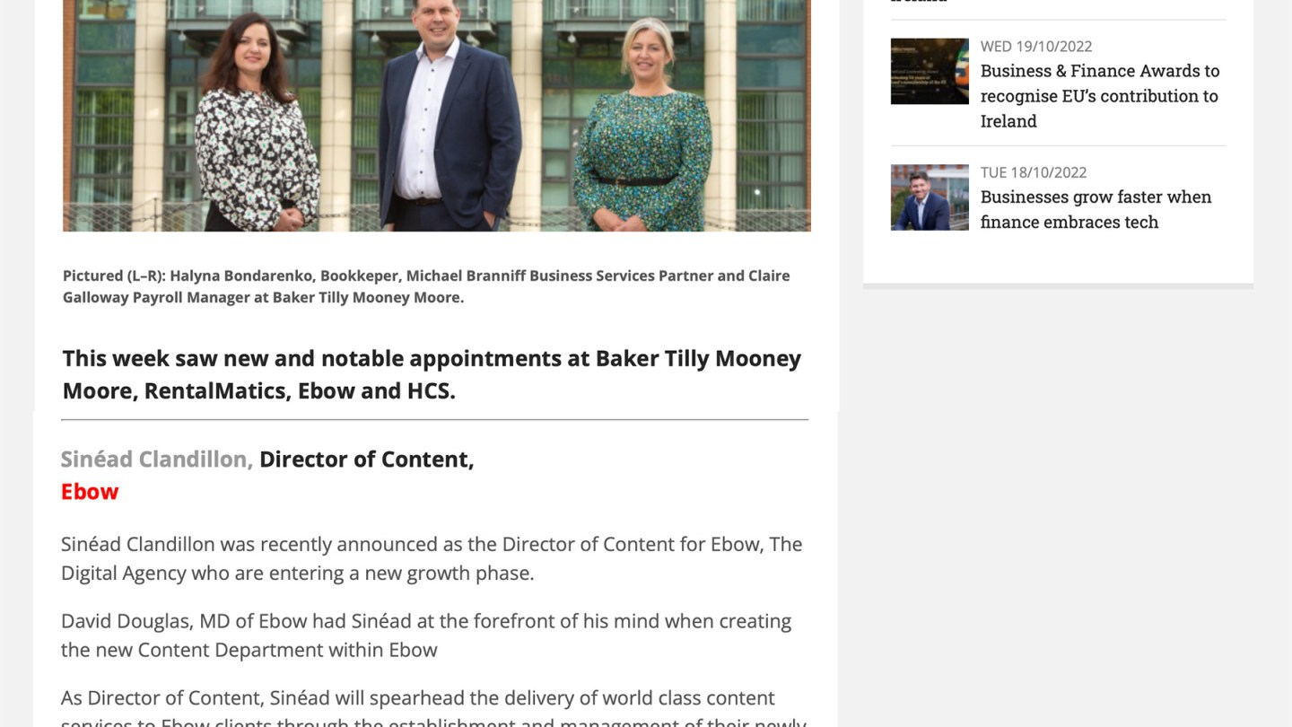 Sinead Clandillon Director of Content Ebow The Digital Agency
