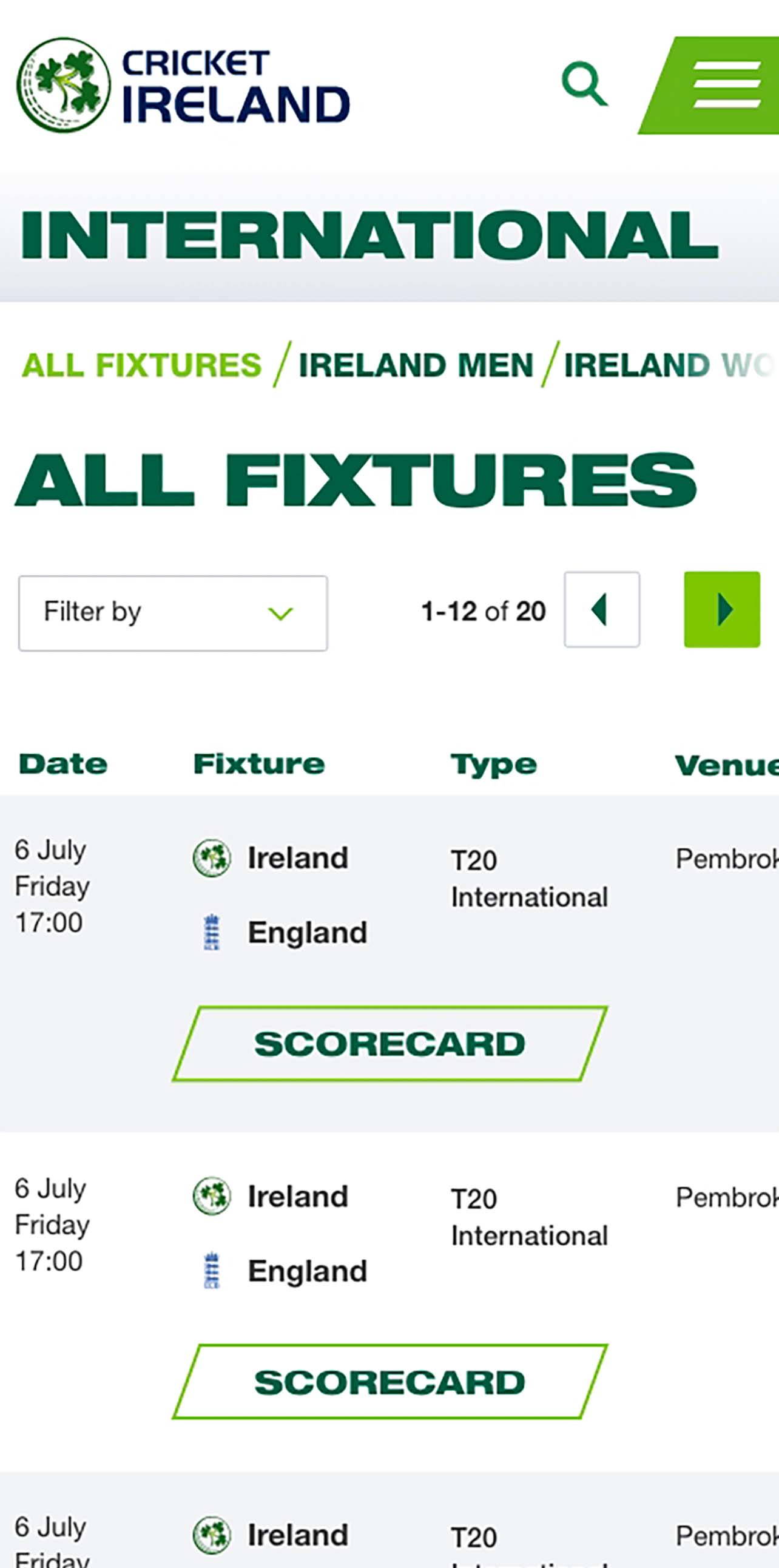 Cricket Ireland Mobile Web Design