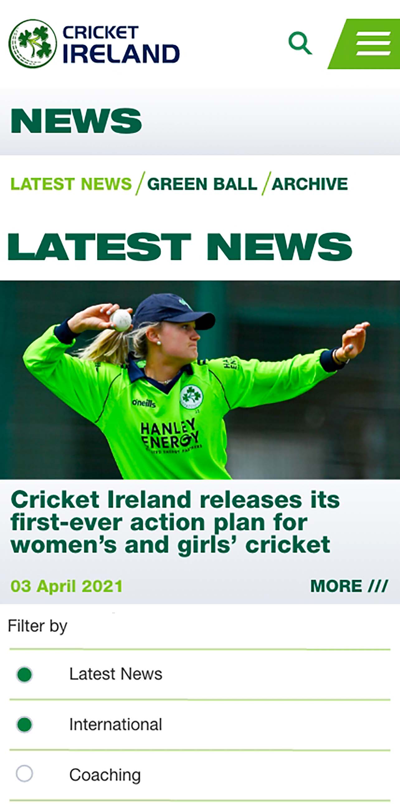 Cricket Ireland Mobile Web Design