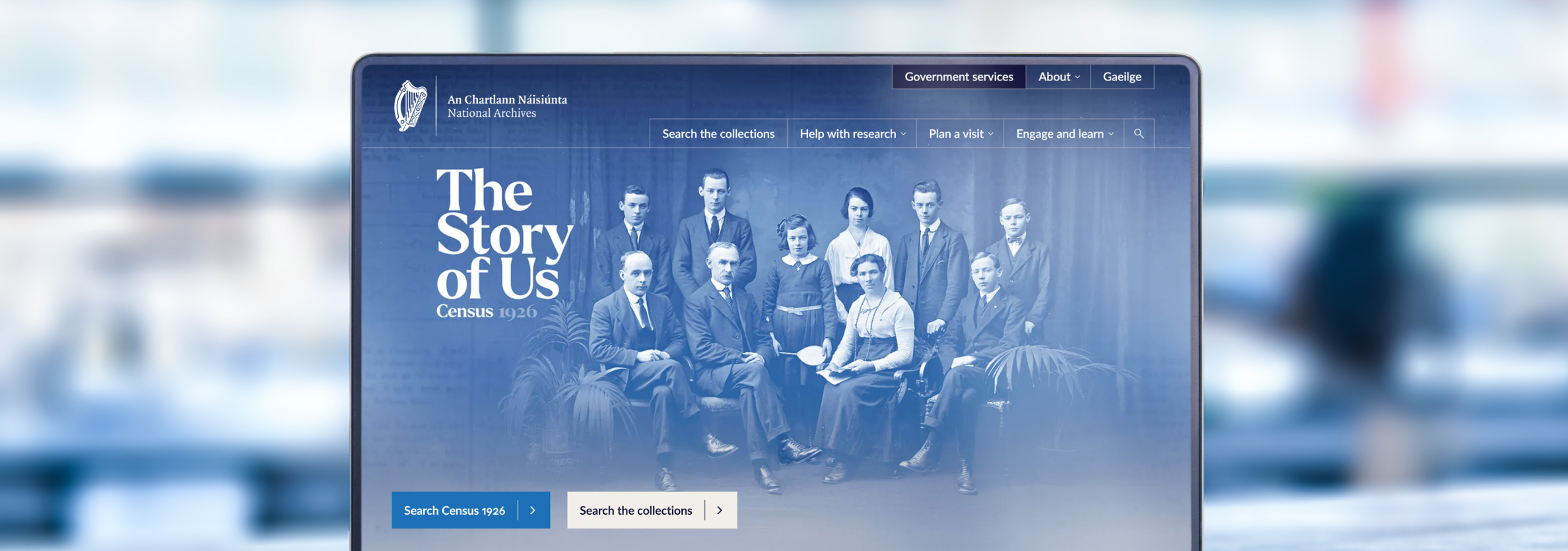 Laptop showing homepage of National Archives of Ireland website