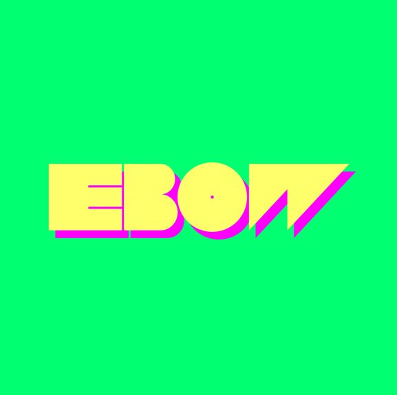 Ebow Digital logo in Green, Yellow and Pink dropshadow