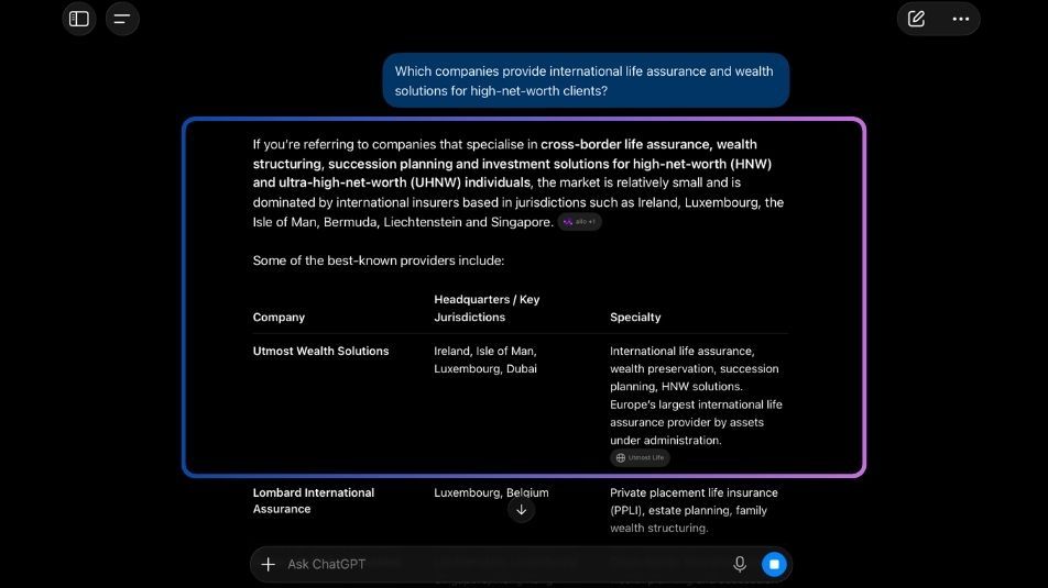 Chat GTP Search Agency Results for Utmost