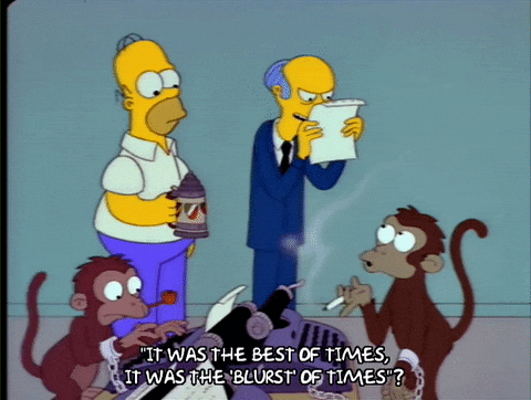 Gif of Homer and Mr Burns with 2 monkeys typing