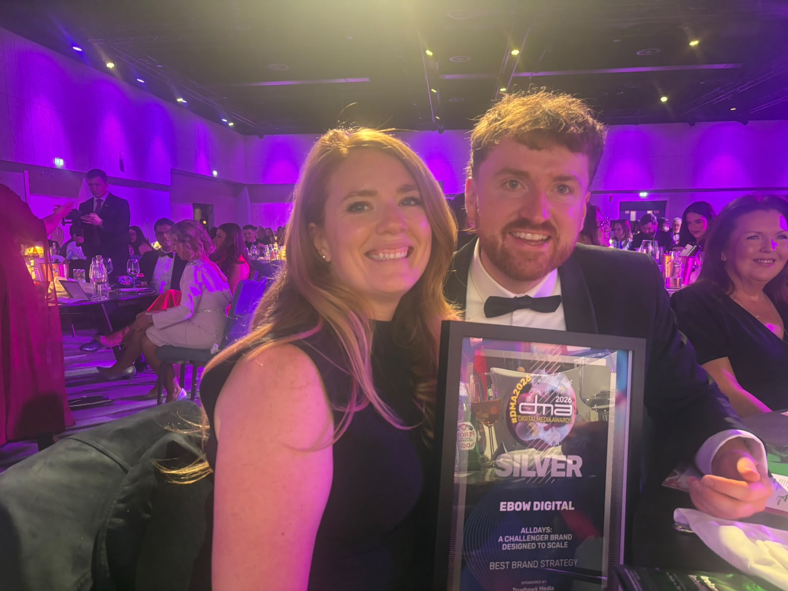Picture of Nikki Holmes and Ste from ALLDAYS after winning silver at the Digital Media Awards.
