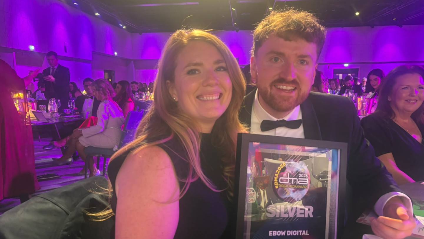 Picture of Nikki Holmes and Ste from ALLDAYS after winning silver at the Digital Media Awards.